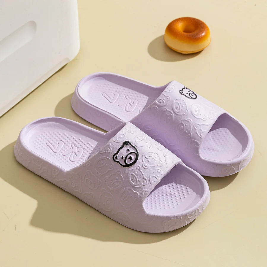 Women's Slippers Summer Printting Cute Bear Indoor Bathroom Anti-slip Soft Sole Couple Lightness Comfortable Men Leisure Shoes