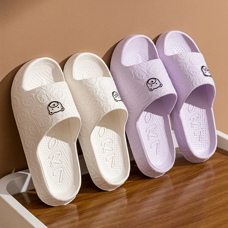 Women's Slippers Summer Printting Cute Bear Indoor Bathroom Anti-slip Soft Sole Couple Lightness Comfortable Men Leisure Shoes