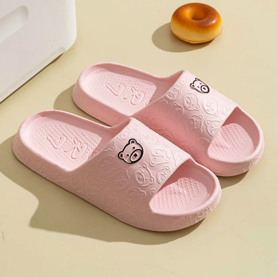 Women's Slippers Summer Printting Cute Bear Indoor Bathroom Anti-slip Soft Sole Couple Lightness Comfortable Men Leisure Shoes