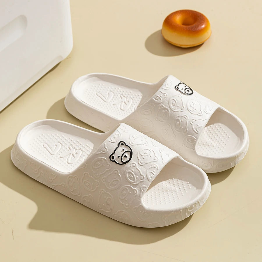 Men's Slippers Summer Cartoon Bear Indoor Soft Thick Sole Anti Slip Women Exquisite Slides Bathroom  Beach Outdoor Shoes Couple