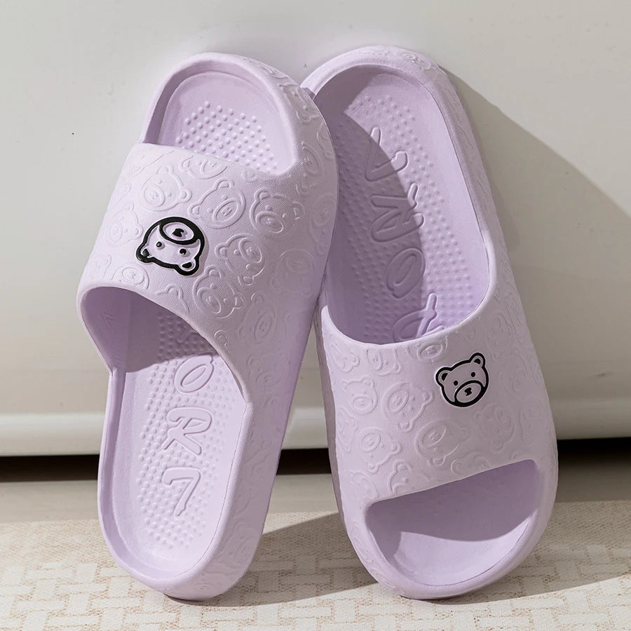 Women's Slippers Summer Printting Cute Bear Indoor Bathroom Anti-slip Soft Sole Couple Lightness Comfortable Men Leisure Shoes